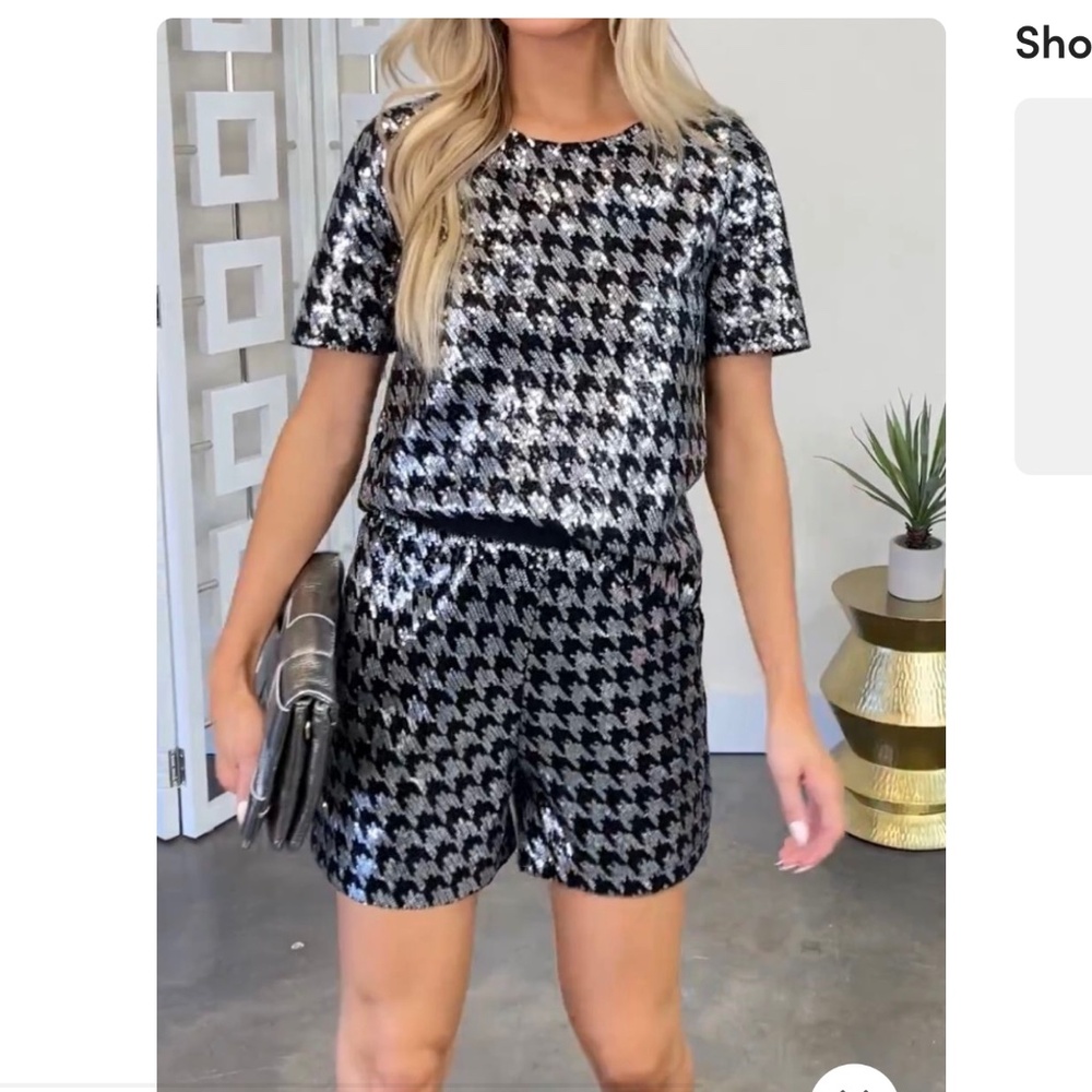 NWT Lili Sidonio Sequin Houndstooth 2 pc Set